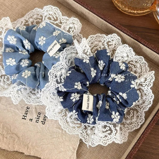 Lacy Denim Scrunchie