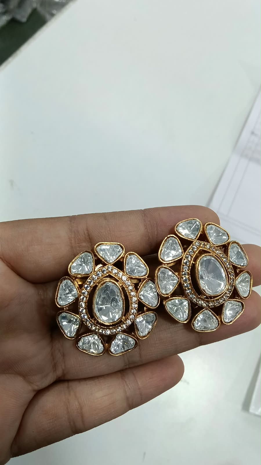 Noor Moissanite Polki Teardrop Stud Earrings