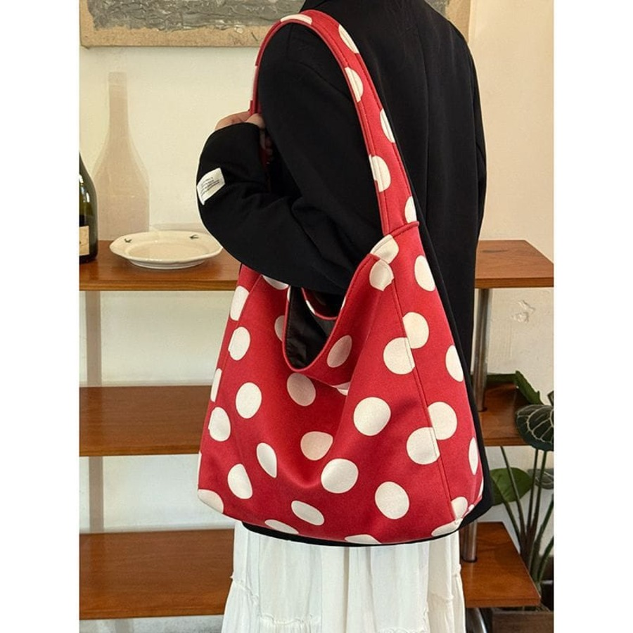 Poppy Polka Dot Shopper Bag in red with large white dots