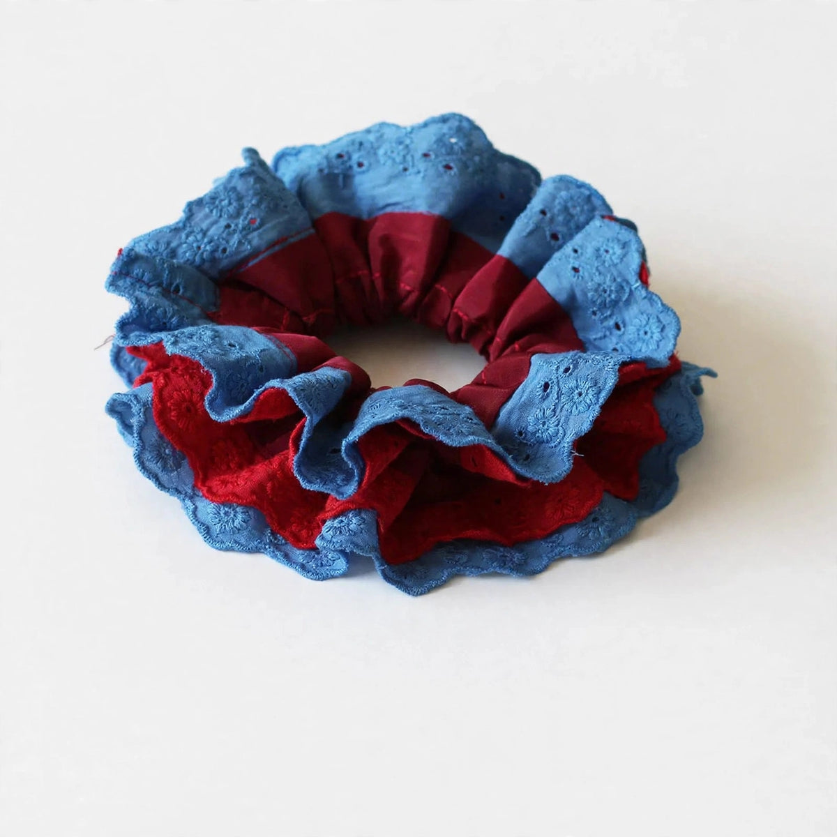 Rivelle Scrunchie blue and red layered lace front view