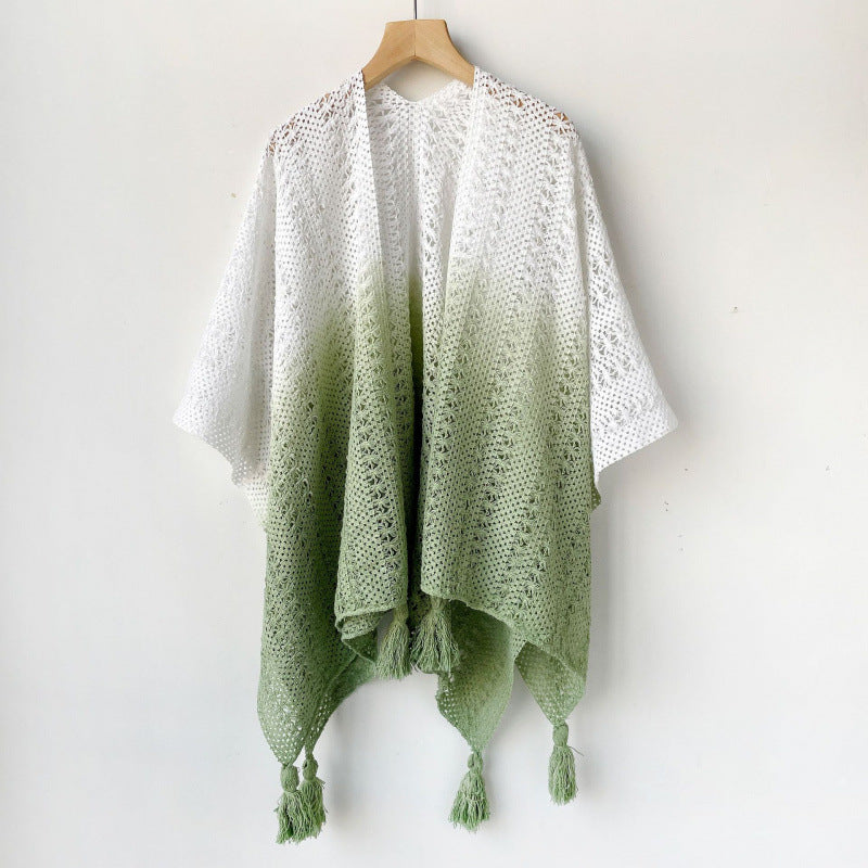 Lavinia Gradient Knitted Summer Poncho(Green)