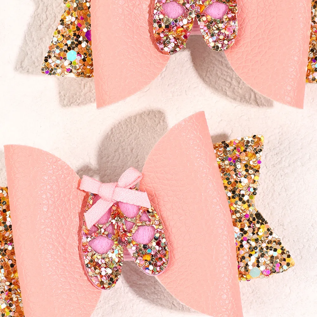 Pink Leather Bow Kids Side Pin (Set Of 2)