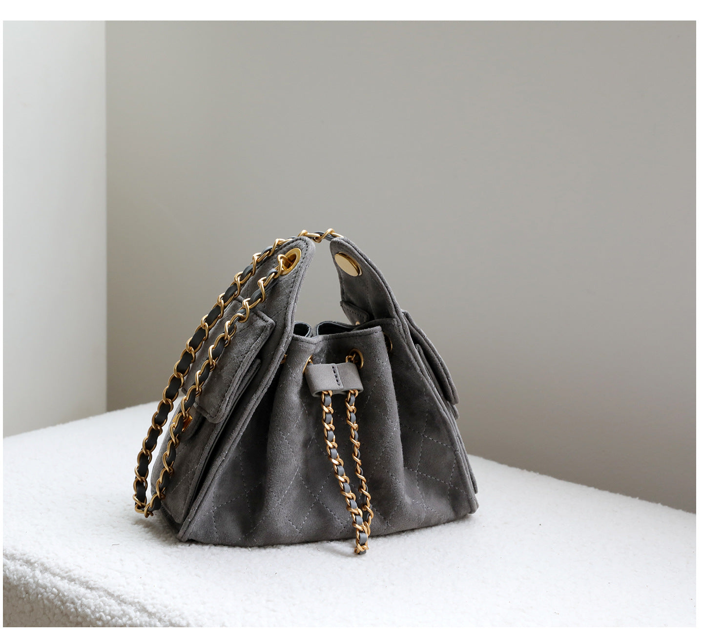 Mora Suede Genuine Leather Handbag (Grey)