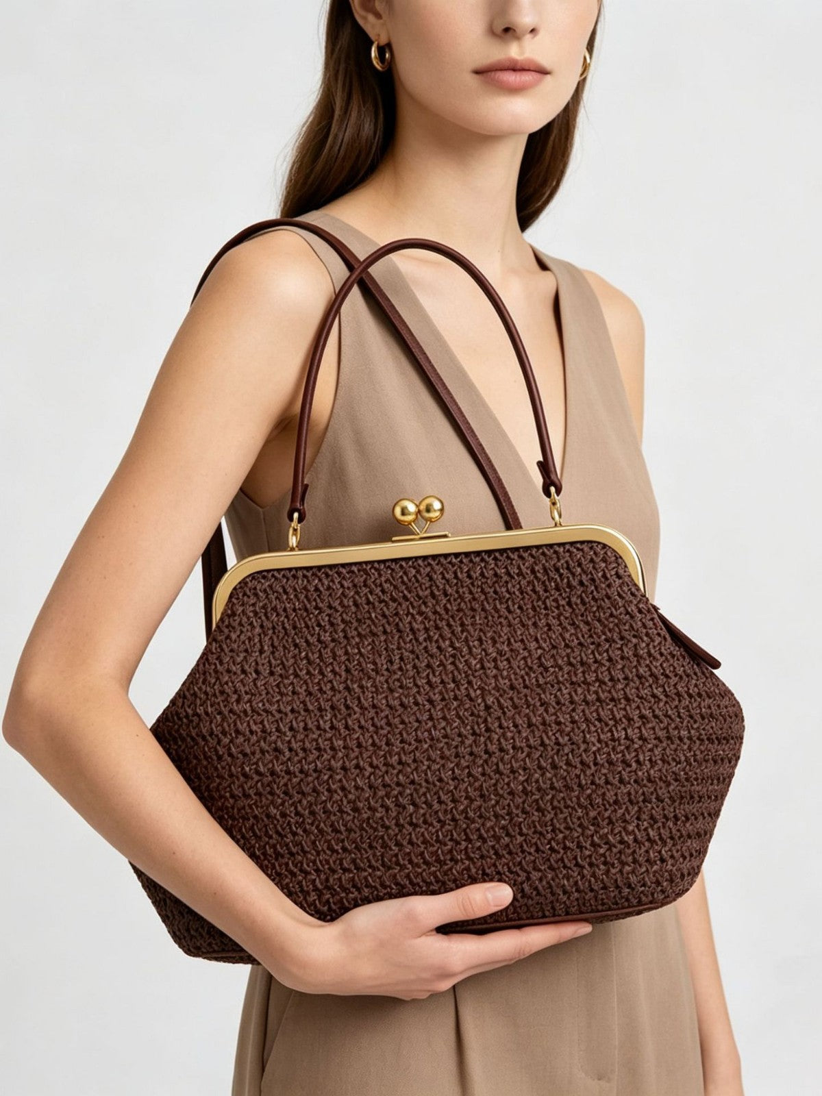 Amaris Straw Evening Bag (Brown)