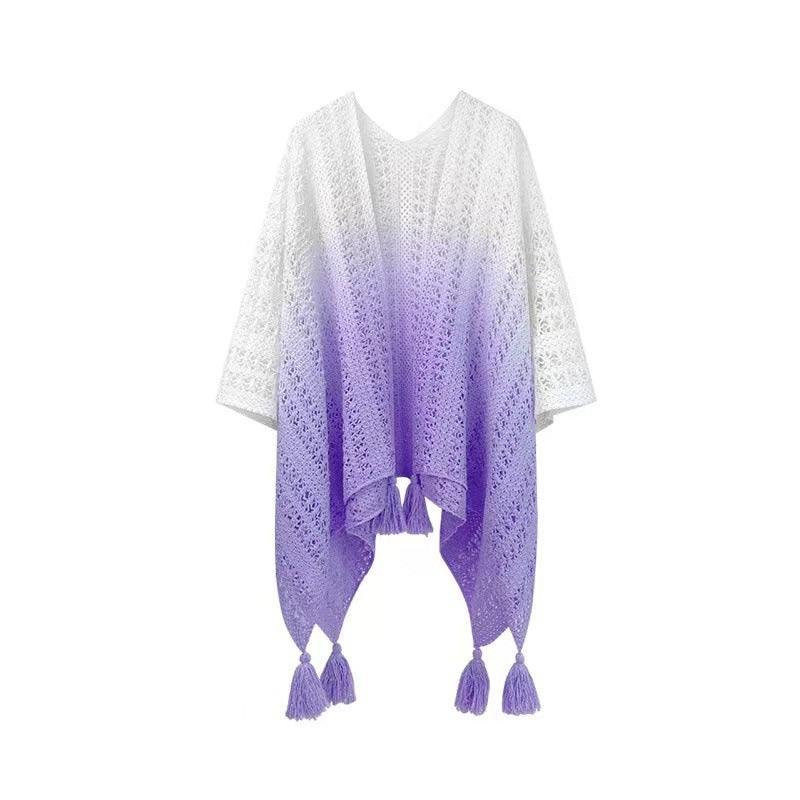 Lavinia Gradient Knitted Summer Poncho(Purple)