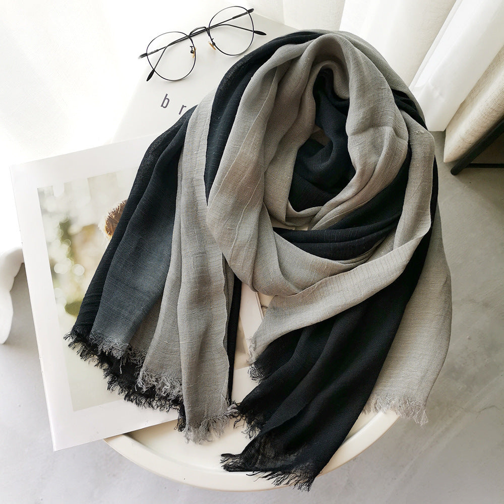 Dania Ombre Black Grey Cotton Linen Stole