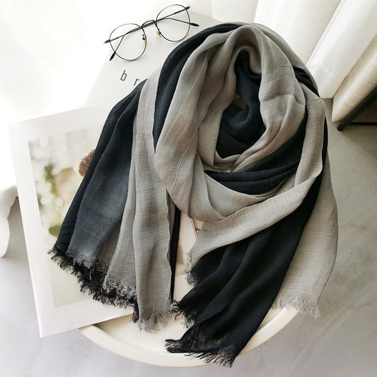 Dania Ombre Black Grey Cotton Linen Stole
