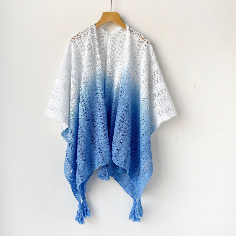 Lavinia Gradient Knitted Summer Poncho(Blue)