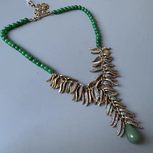 Auraline Jade Stone Leaf Antique Necklace