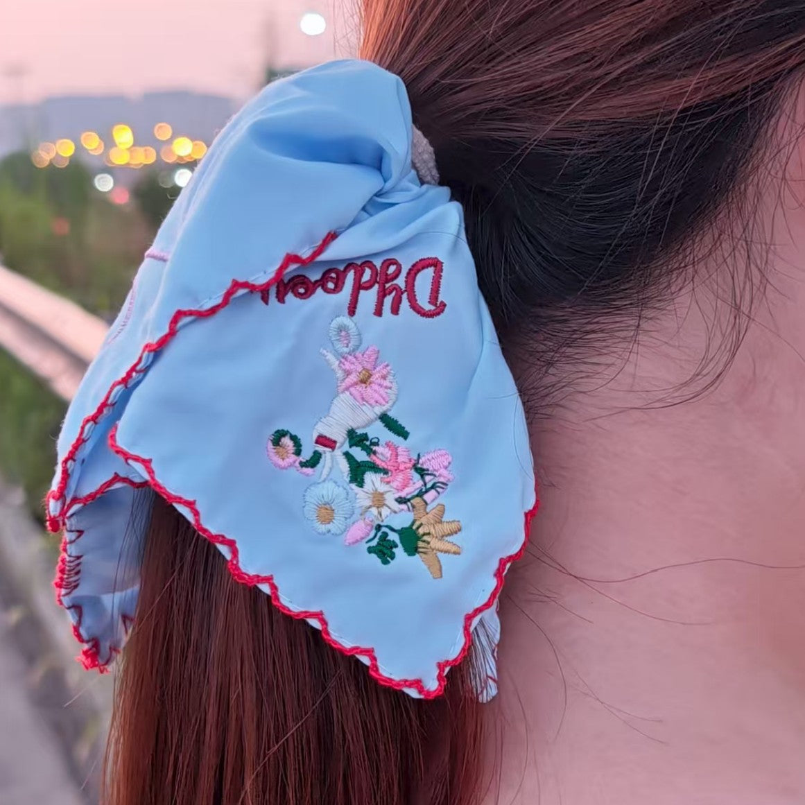 Vintage Snitch Embroidered Square Scrunchie