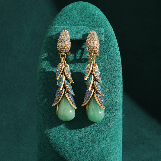 Auraline Jade Stone Leaf Antique Earrings