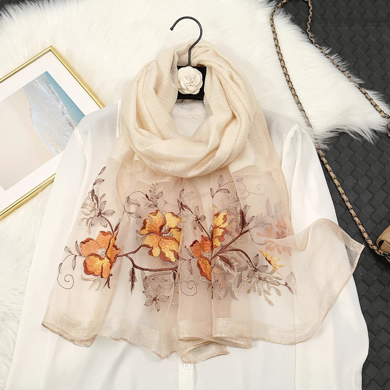 Luxora Ivory Embroidered Silk Stole