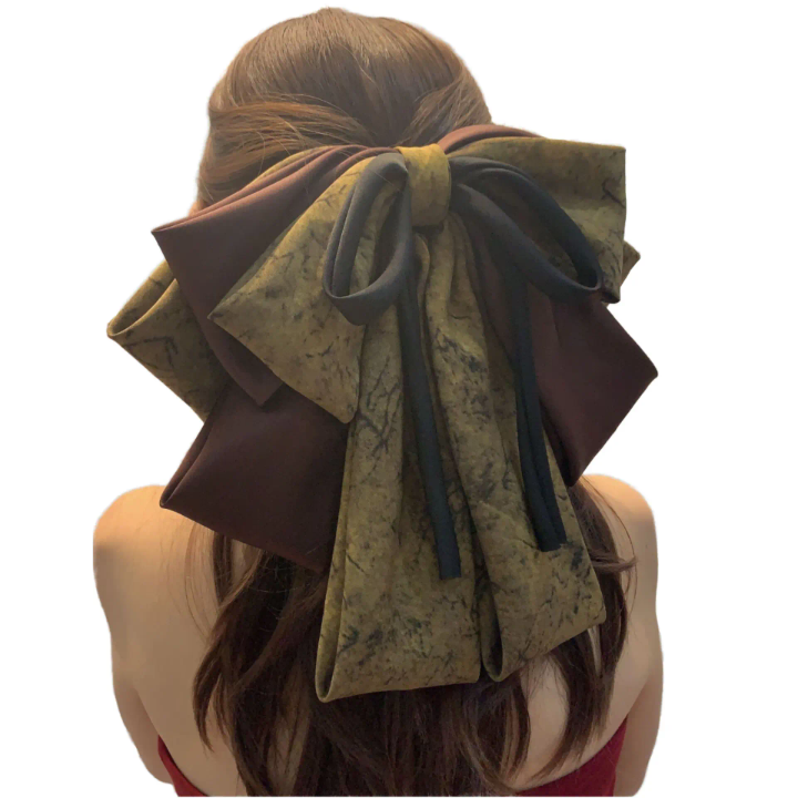 Serel Silk Bow Barette Clip (Brown)
