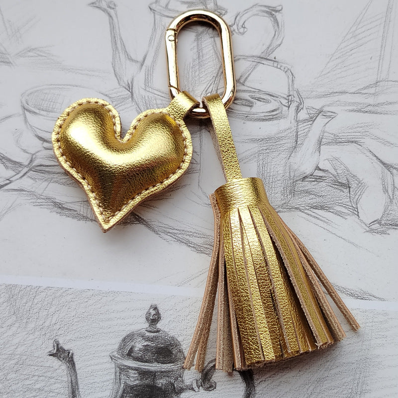 Heart and Tassel Genuine Leather Bag Charm