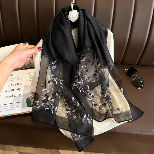 Dynasty Raven Embroidered Silk Stole