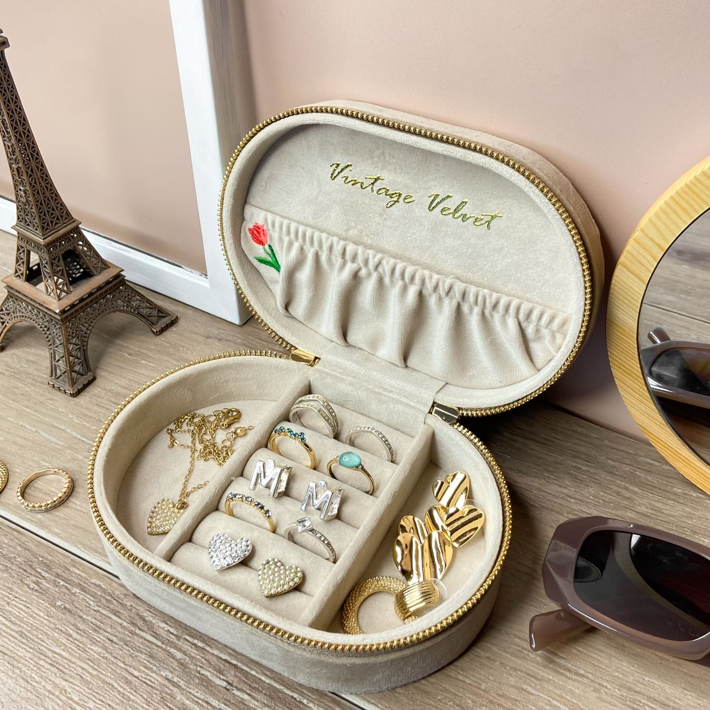 Pine Embroidered Oval Jewelry Box