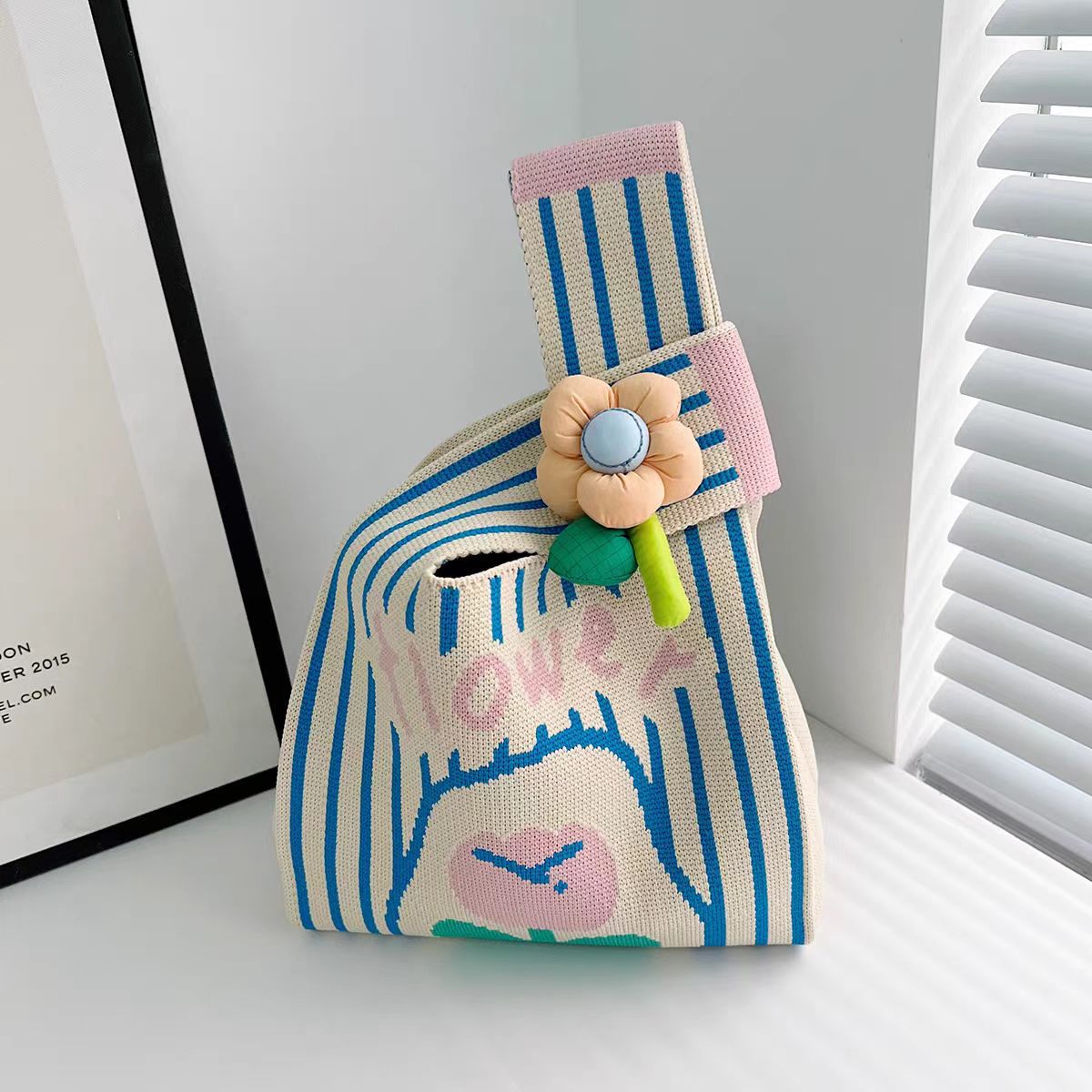 Daisyline Knitted Gift Pouch (Blue Stripe)