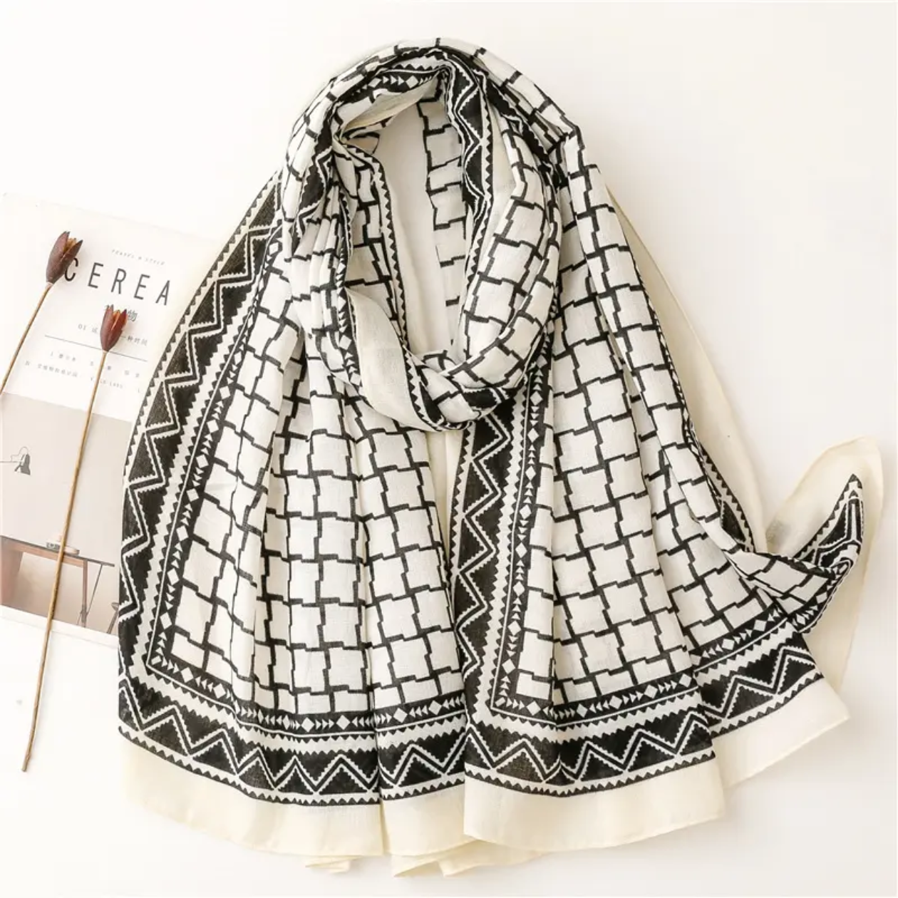 Black and White cotton stole