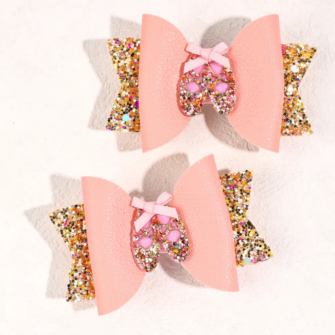 Pink Leather Bow Kids Side Pin (Set Of 2)