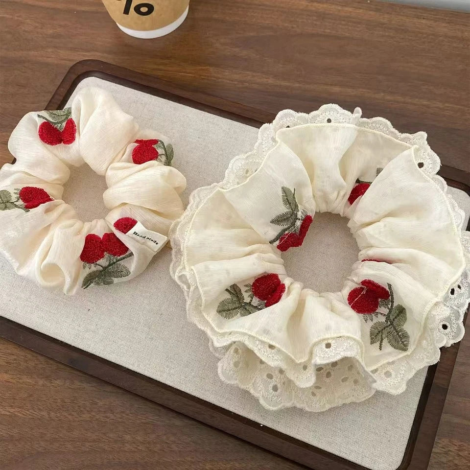 Cherry Embroidered Scrunchie