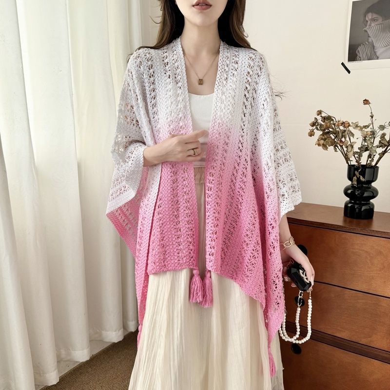 Lavinia Gradient Knitted Summer Poncho(Pink)
