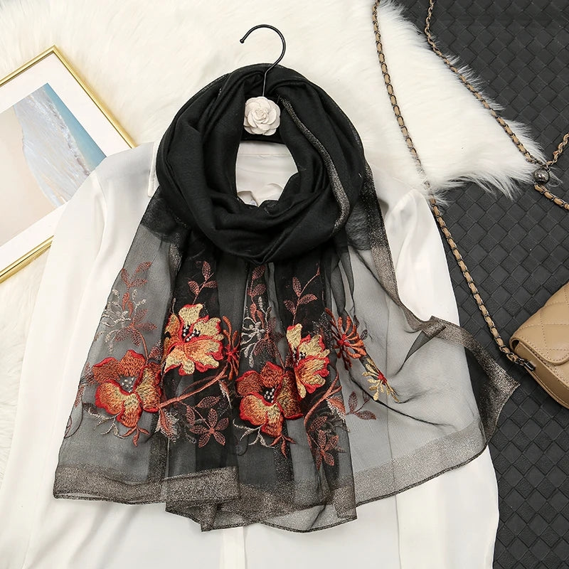 Luxora Raven Embroidered Silk Stole