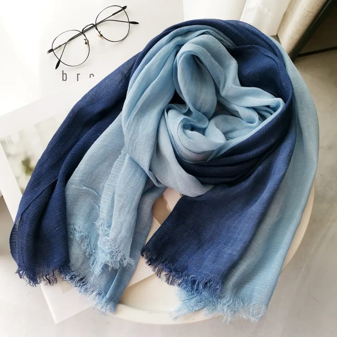 Dania Ombre Sapphire Cotton Linen Stole