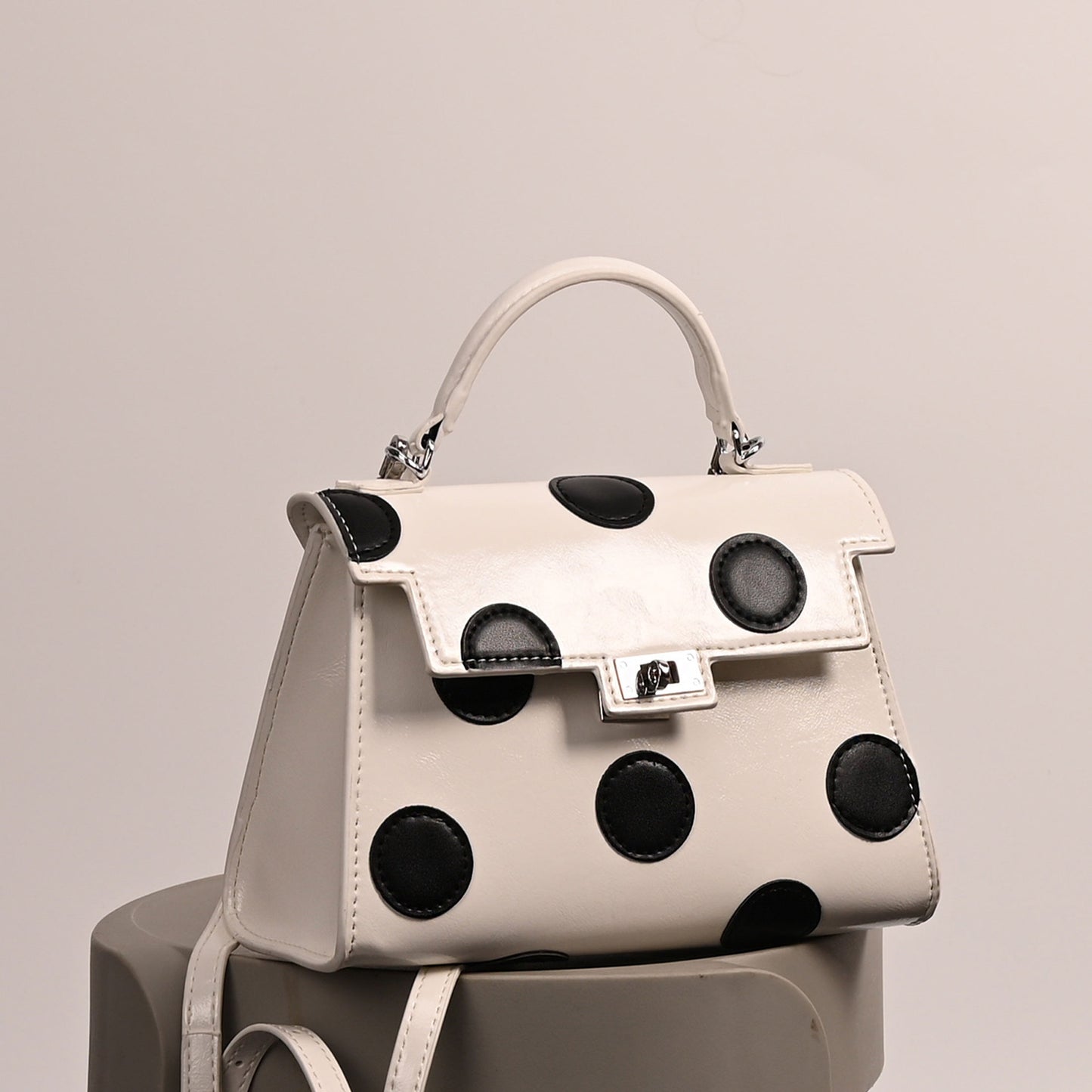Minique PolkaDots Vegan Handbag (White)