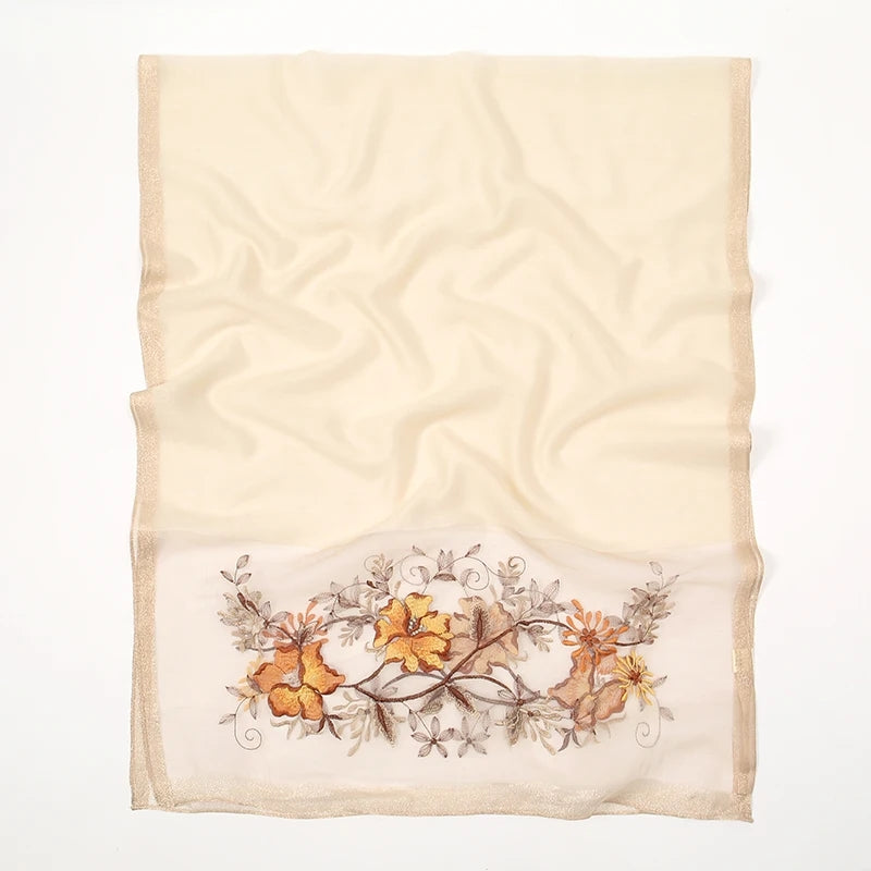 Luxora Ivory Embroidered Silk Stole