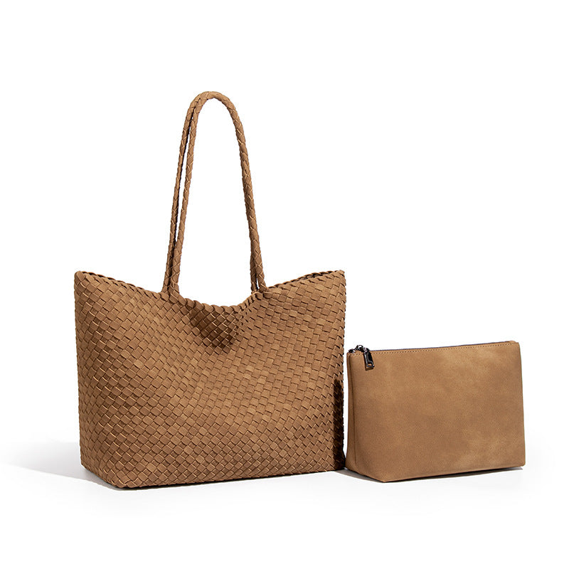 Orlena Vegan Leather Tote Bag (Khaki Suede)