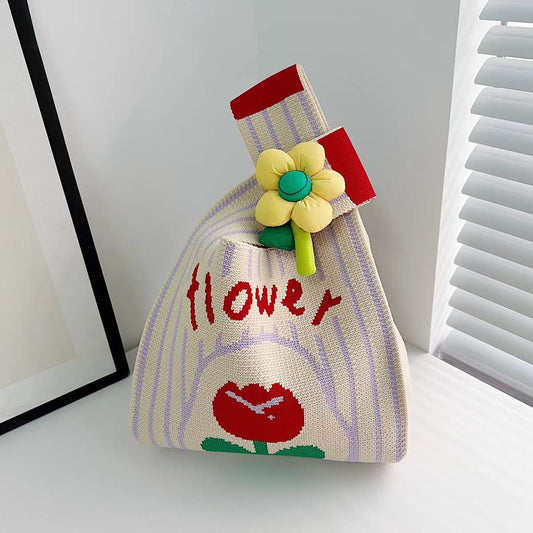 Daisyline Knitted Gift Pouch (Purple Stripe)