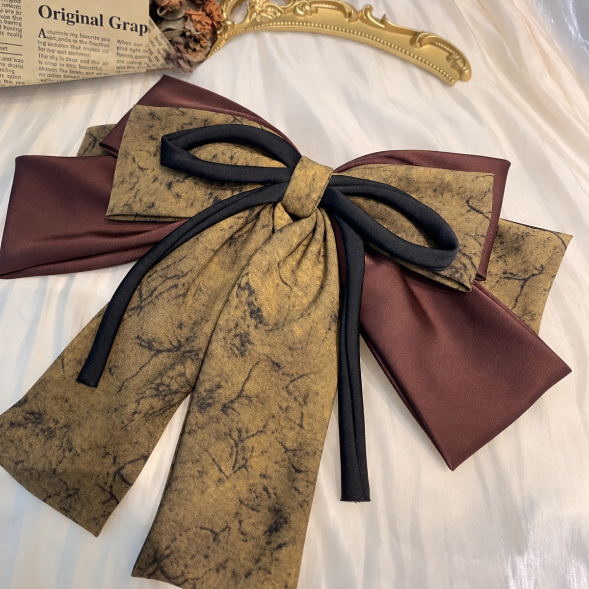 Serel Silk Bow Barette Clip (Brown)