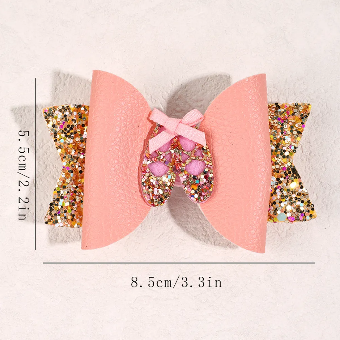 Pink Leather Bow Kids Side Pin (Set Of 2)