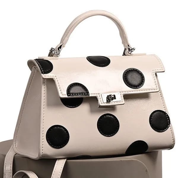 Minique PolkaDots Vegan Handbag (White)