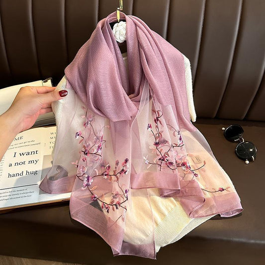 Dynasty Periwinkle Embroidered Silk Stole