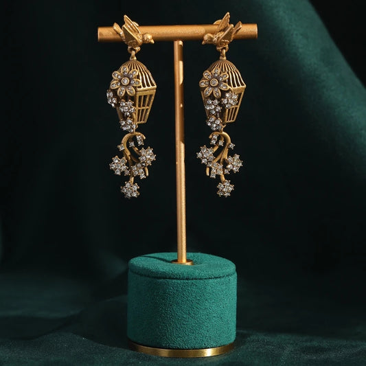 Bird Cage Zirconia Antique Earrings