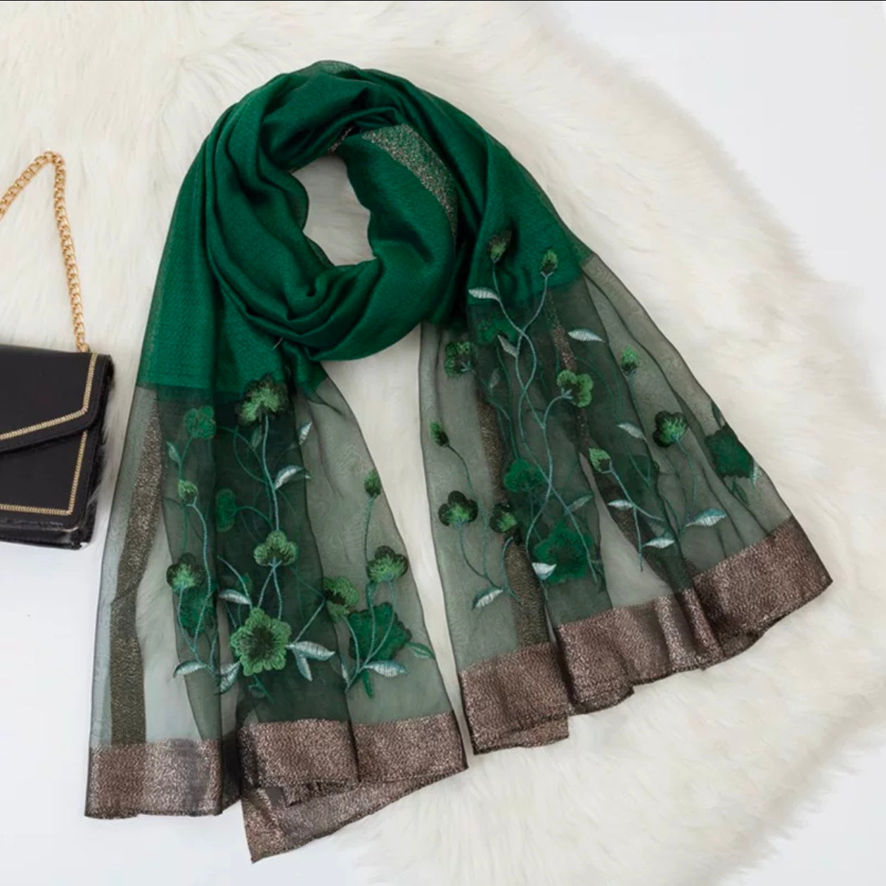 Noble Fern Embroidered Silk Stole