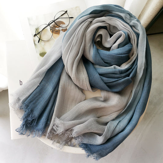 Dania Ombre Ocean Blue Cotton Linen Stole