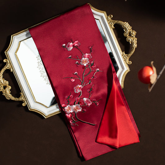 Eternal Cherry Embroidered Silk Stole (135x 35)
