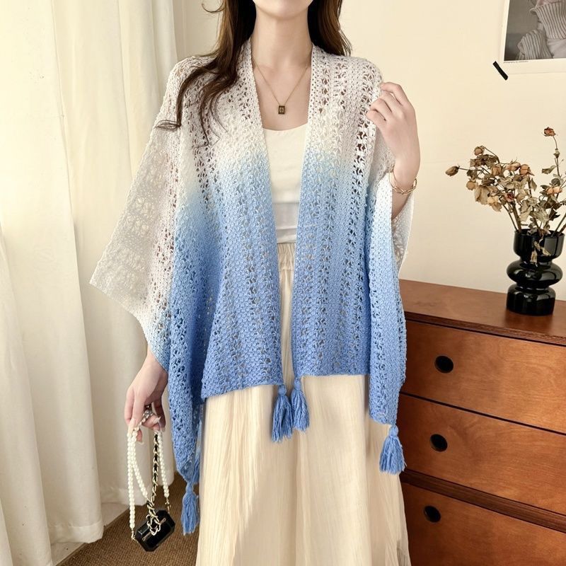 Lavinia Gradient Knitted Summer Poncho(Blue)
