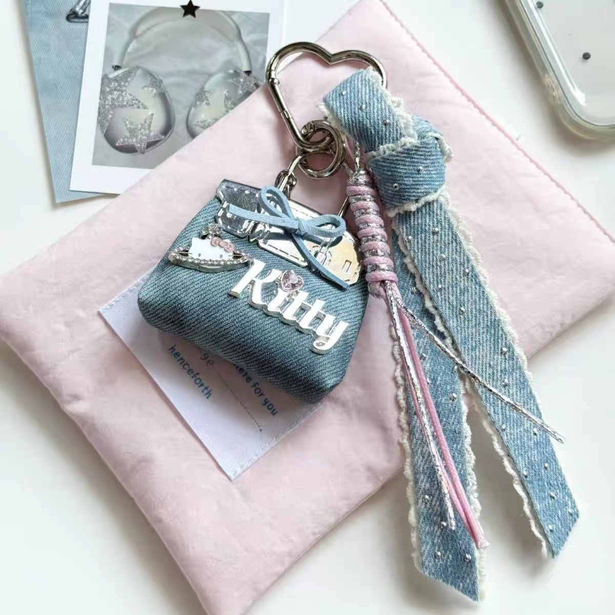 Denim Bloom Bag Charm