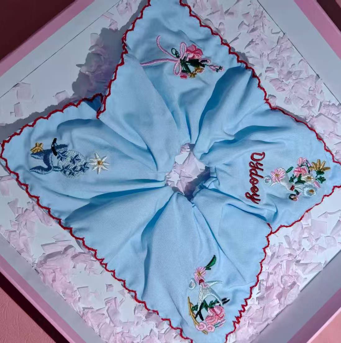 Vintage Snitch Embroidered Square Scrunchie