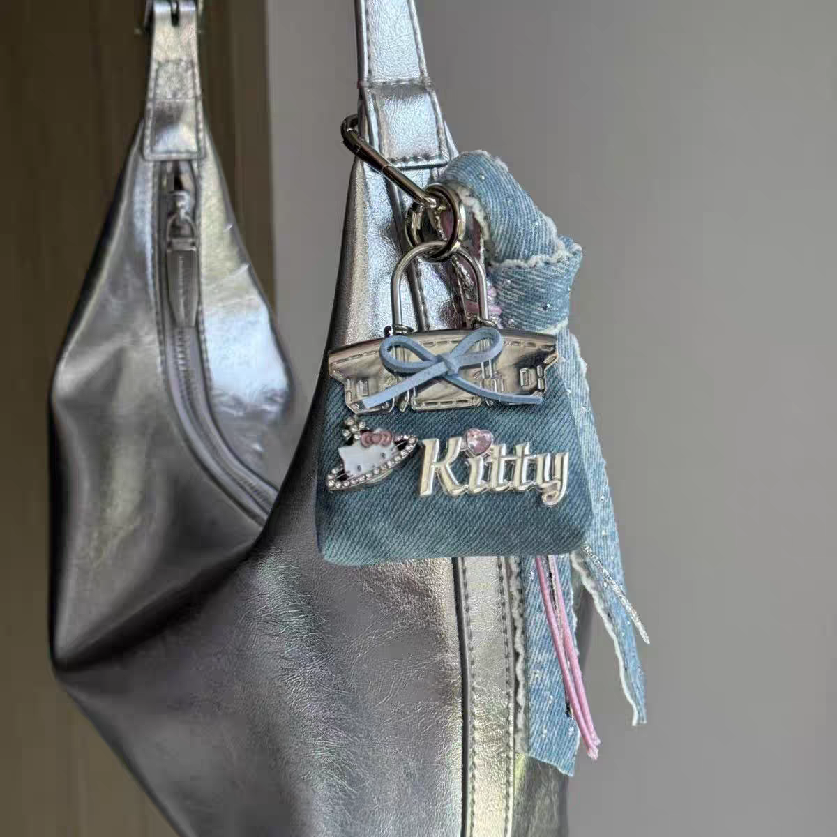 Denim Bloom Bag Charm