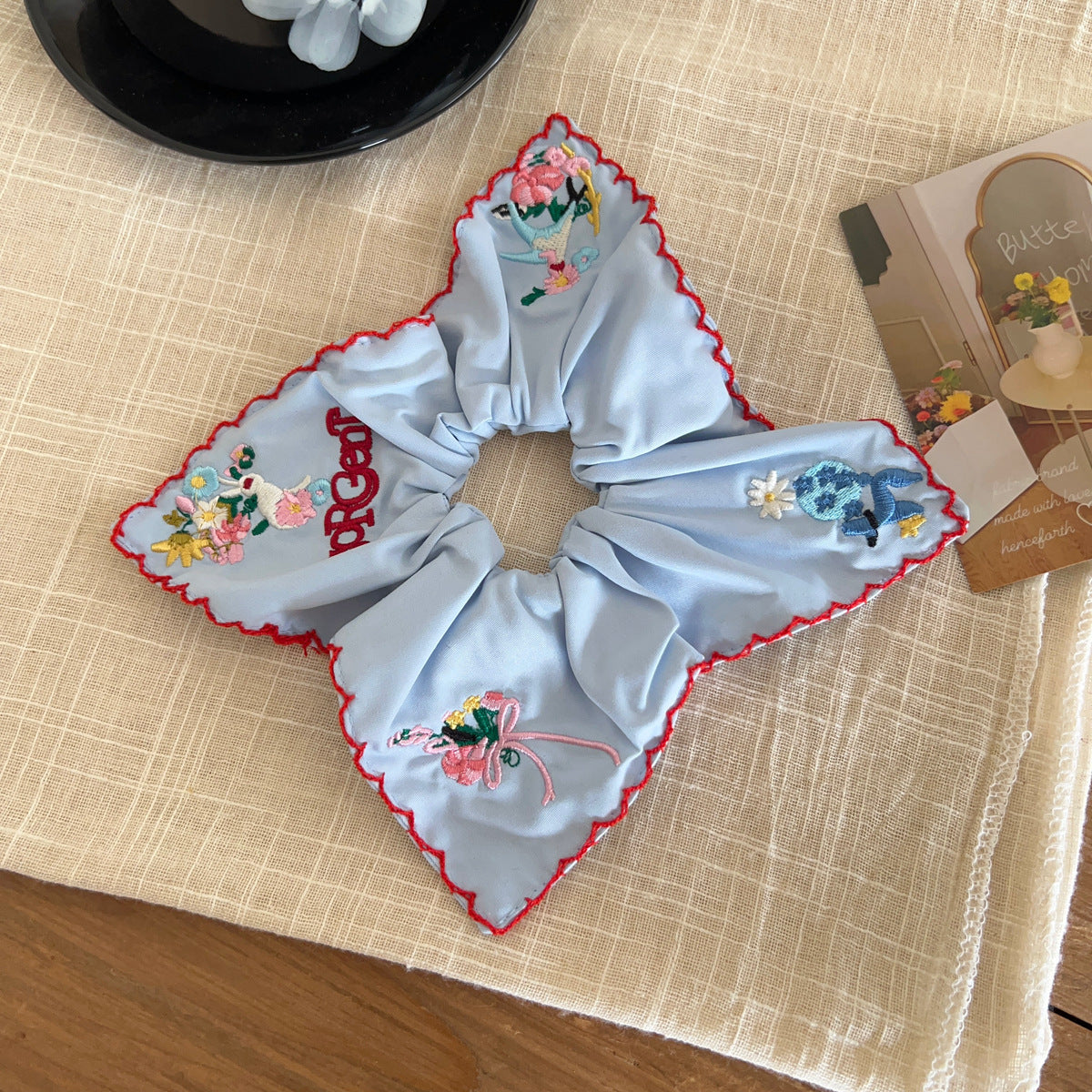 Vintage Snitch Embroidered Square Scrunchie