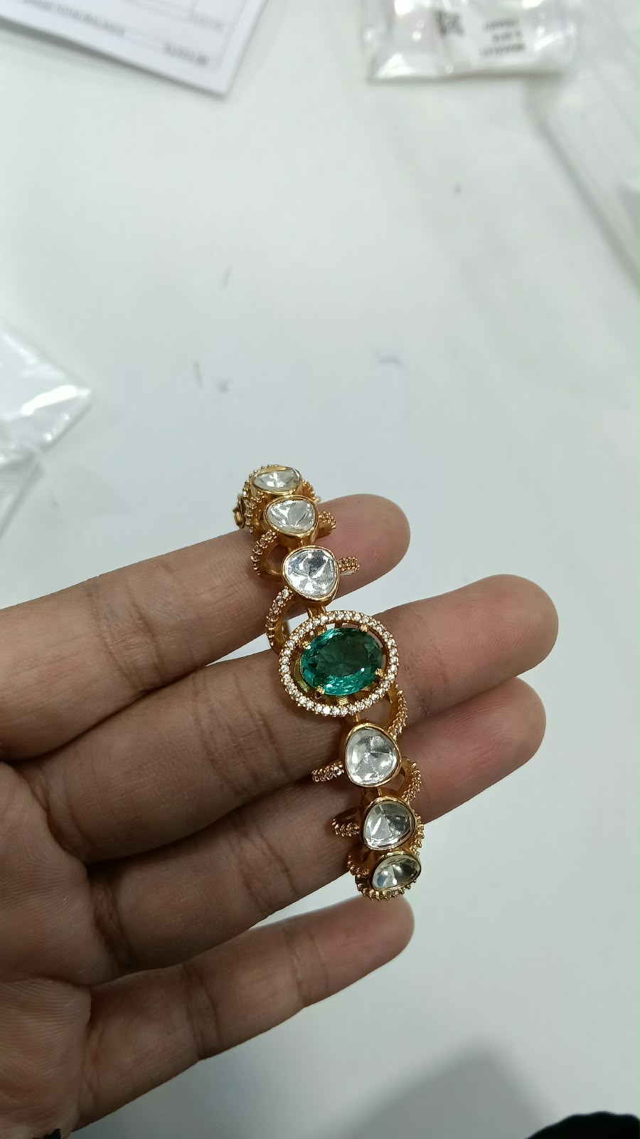 Zariya Moissanite Uncut Polki Indian Bracelet - Aqua