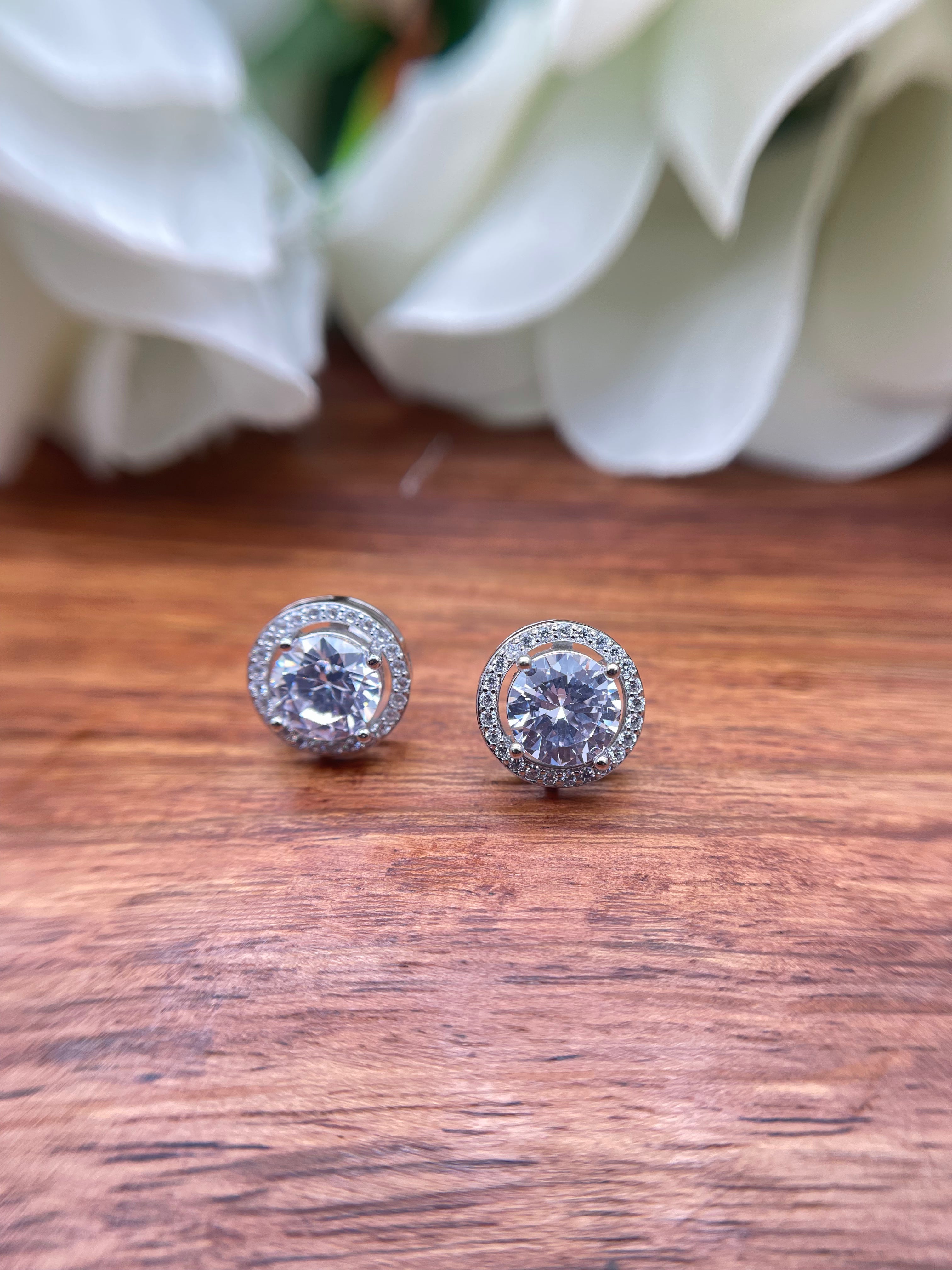 Sterling Silver 2.5 Carat Halo Studs